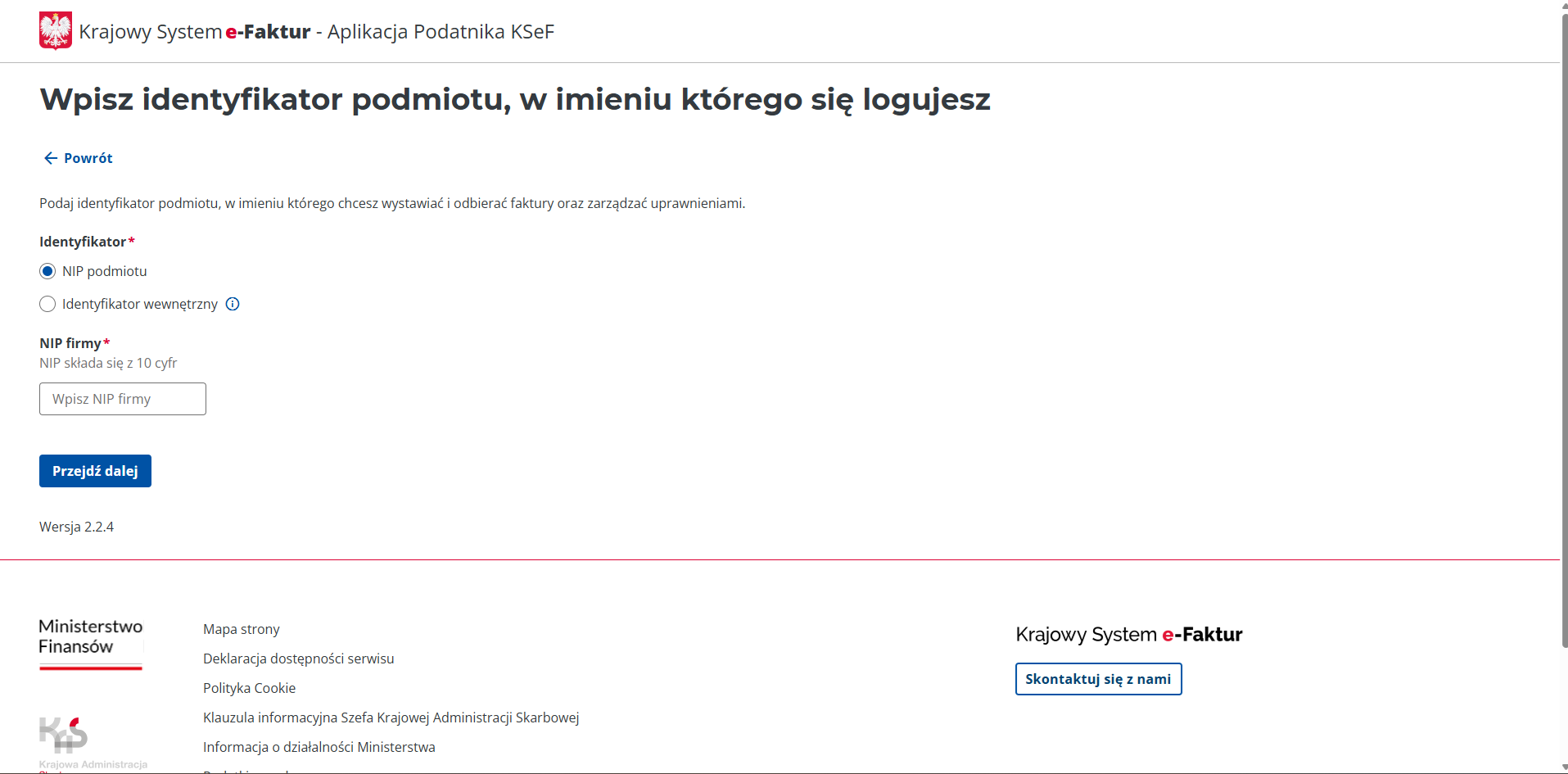 Wybór identyfikatora podmiotu (NIP)
